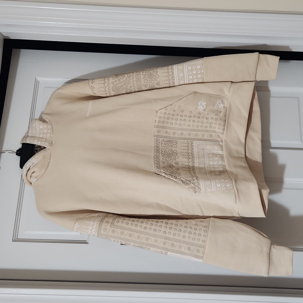 NWT - SUPPLY & DEMAND Paisley Hoodie - Cream/Tan, Boyfriend Fit, Size XS